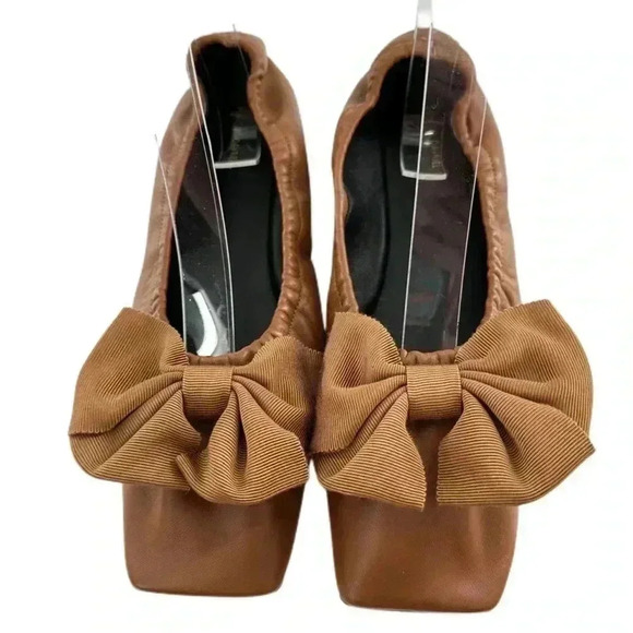 Mansur Gavriel ballet flats size 37 7 brown leather square toe bow balletcore - Picture 2 of 12